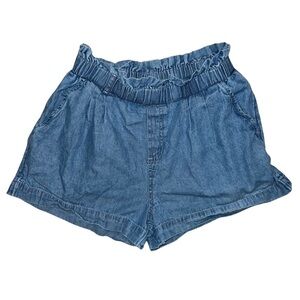 American Eagle Blue Chambray Shorts Pleated Elastic High Waist Size Small